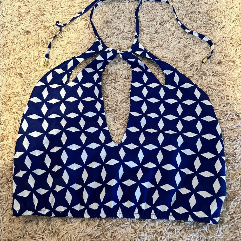 Beach Bunny Navy Blue Geometric Halter Top